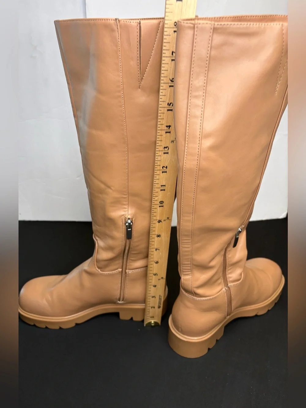 Nine West Womens Beige Knee High Boots Side Zip Chunky Sole Sz 8